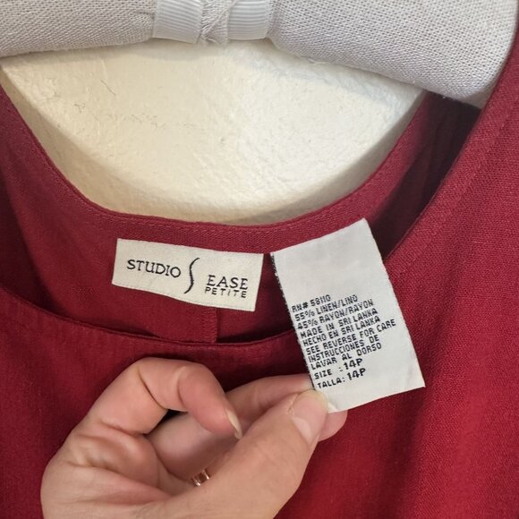 Vtg Womens Red Linen Maxi Dress Shift Medium 90s Sleeveless Studio Ease Petite - Picture 2 of 8